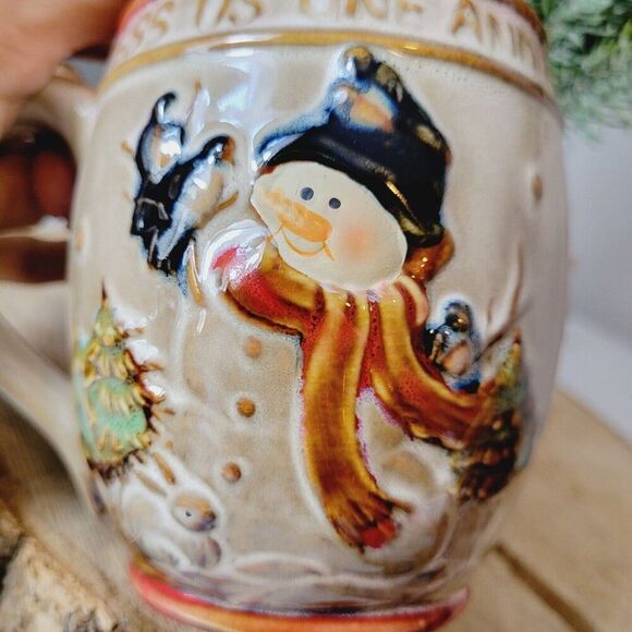 Vtg Snowman Coffee Cup Mug & Matching Spoon Set /Bless Us One And All Christmas - Picture 4 of 15